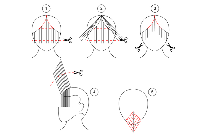 Как правильно выделить челку для стрижки схема