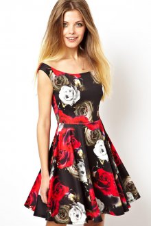 Черный, белый и красный цвета в дизайне цветочного платья