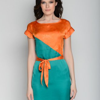 Оранжево-зеленое платье