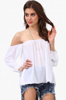 Белая прозрачная блузка с открытыми плечами
