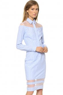 Полосатое платье-рубашка из двух видов ткани