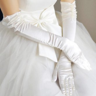 Длинные атласные свадебные перчатки