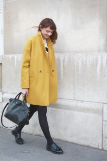 Модное желтое шерстяное пальто