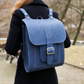 Кожаный рюкзак синий