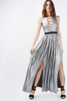 Платье с двумя разрезами серебряное