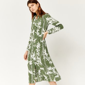 Шелковое платье рубашка зеленое