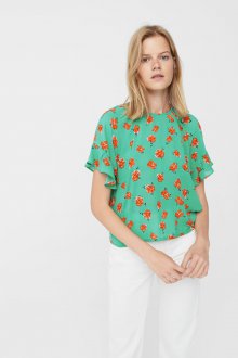 Блузка с цветами зеленая короткая