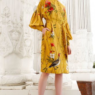 Повседневное платье с цветочным принтом желтое