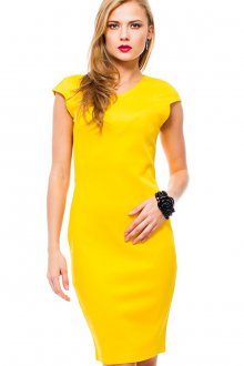 Желтое офисное платье-футляр