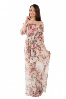 Кремовое платье в пол с цветочным принтом
