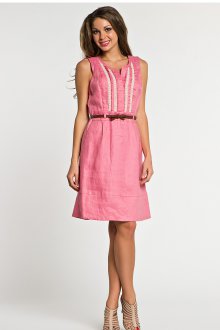 Льняное розовое платье
