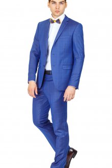Стильный клетчатый синий мужской деловой костюм