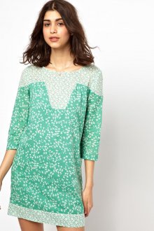 Бело-зеленое свободное винтажное платье