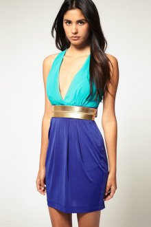 Бирюзово-синее двухцветное платье